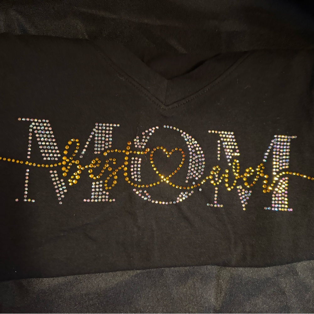Black T-Shirt with Rhinestone Design